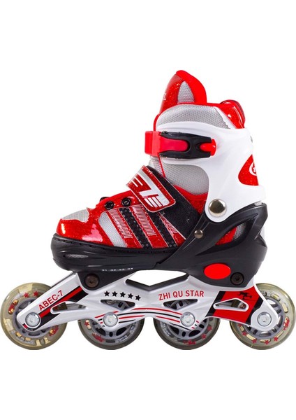 F-Sports Kırmızı Ayarlanabilir Işıklı Paten Kask ,kuka, Dizlik ve Dirseklik Seti