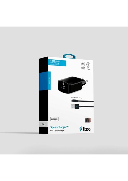 SmartCharger Seyahat Şarj Aleti 2.1A + Micro USB Kablo Siyah 2SCS20MS