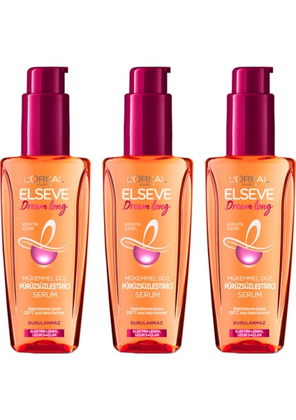Loreal Paris Elseve Dream Long Mükemmel Düz Pürüzsüzleştirici Serum 100 ml x 3 Adet