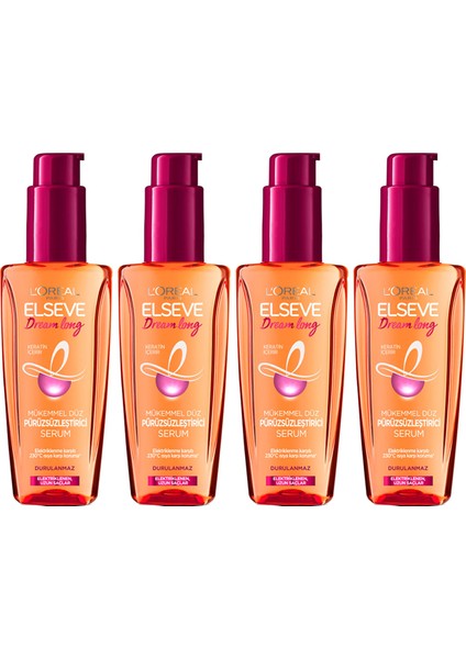 Loreal Paris Elseve Dream Long Mükemmel Düz Pürüzsüzleştirici Serum 100 ml x 4 Adet
