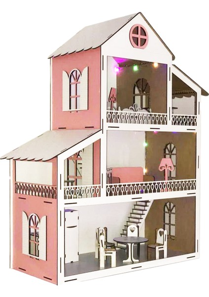 Pembe Işıklı Eğitici Oyuncak Ahşap Ev fiyatları