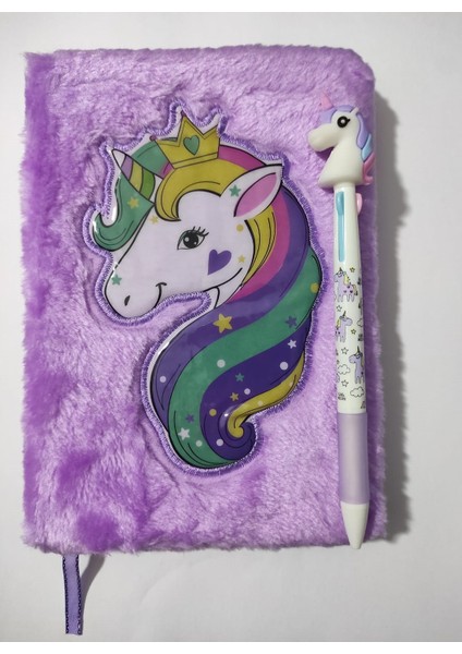 Peluş Unicorn Günlük ve Kalem Seti Mor