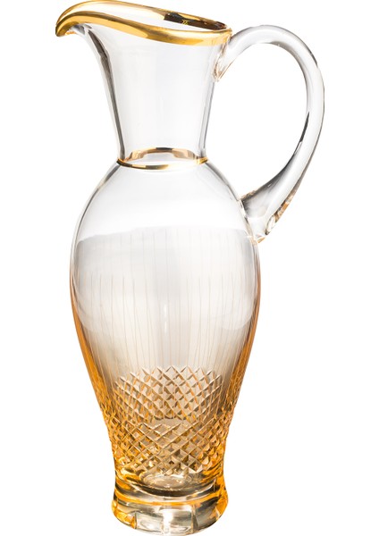 Antik Sarı Kesme El Dekor Yaldızlı Desenli Cam Karaf Sürahi fiyatları