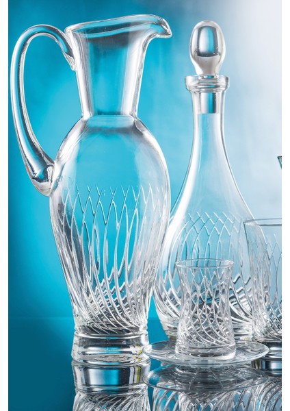 Daren Sade Kesme El Dekor Yaldızlı Desenli Kapaklı Cam Şişe Karaf Sürahi