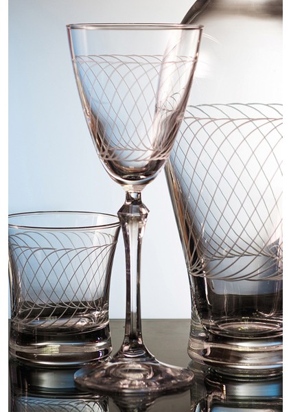 Linda Kesme El Dekor Yaldızlı Desenli Cam 6 Adet Ayaklı Bardak Kadeh