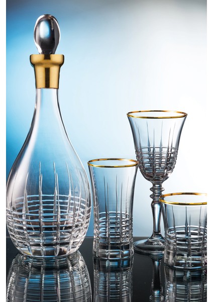 Helen Altın Kesme El Dekor Yaldızlı Desenli Kapaklı Cam Şişe Karaf Sürahi