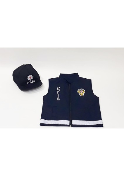 Unisex Çocuk Polis Şapka ve Yeleği Kostümü Üniforması