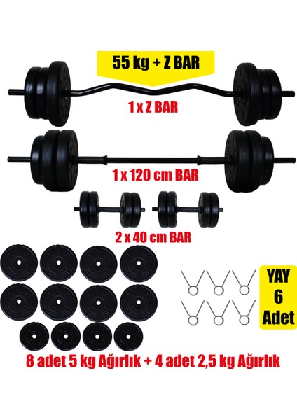 58kg Z Bar ve Düz Barlı Halter Dambıl Seti
