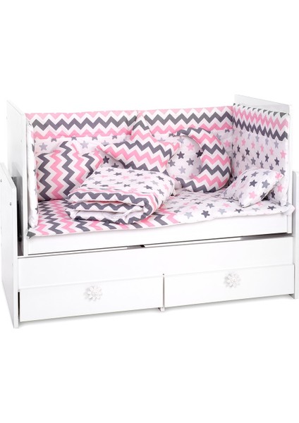 Pembe Zigzag Yıldızlı Bebek Uyku Seti 70X130 10 Parça