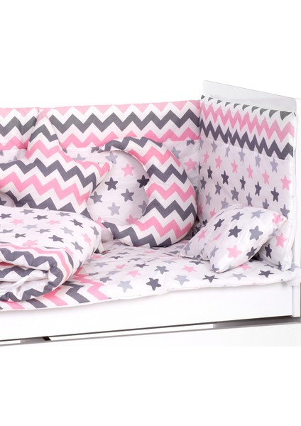 Pembe Zigzag Yıldızlı Bebek Uyku Seti 70X130 10 Parça