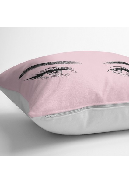 Pembe Zeminde Kirpik Motifli Özel Tasarım Yastık Kılıfı modelleri