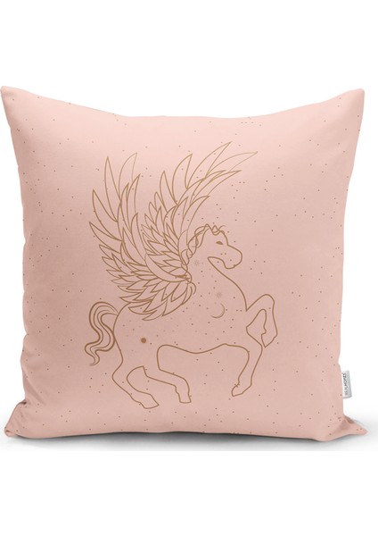 Pastel Zemin Üzerinde Unicorn Desenli Dijital Baskılı Modern Yastık Kılıfı