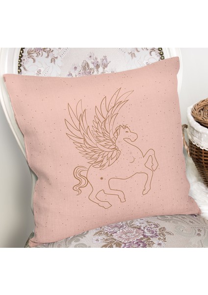 Pastel Zemin Üzerinde Unicorn Desenli Dijital Baskılı Modern Yastık Kılıfı
