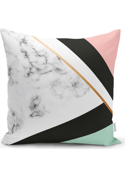Renkli Geometrik Desenli Mermer Motifli Dijital Baskılı Modern Kırlent Kılıfı