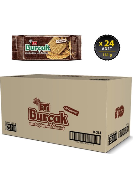 Burçak Tam Buğday Unlu Bisküvi 131 g x 24 Adet