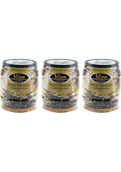 Gurme İnci Tanesi Siyah Zeytin 750 gr Teneke 3'lü Paket