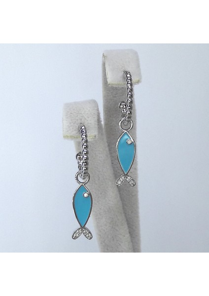 Zirkon Taşlı Turkuaz Mineli Balık Halka Küpe KP001R-0541-M1-T1-R