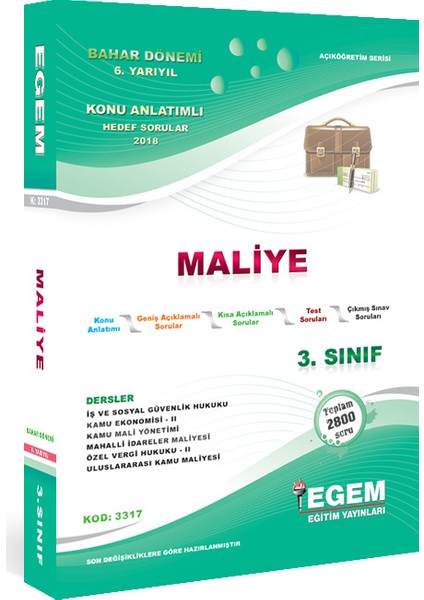 Egem Eğitim Yayınları 3. Sınıf Maliye Bahar Dönemi Konu Anlatımlı Soru Bankası -(6.yarıyıl)