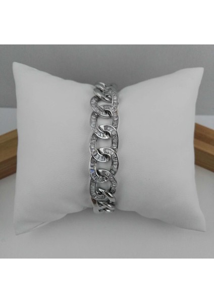 Zirkon Taşlı Zincir Bileklik - Rodyum