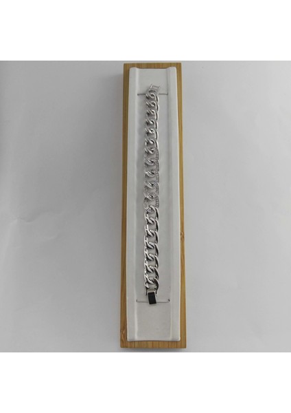 Zirkon Taşlı Zincir Bileklik - Rodyum fiyatları