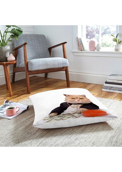 Sevimli Kedi Desenli Dijital Baskılı Modern Hayvan Yer Minderi