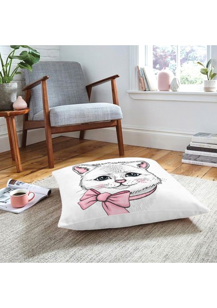 Sevimli Kedi Desenli Dijital Baskılı Modern Hayvan Yer Minderi