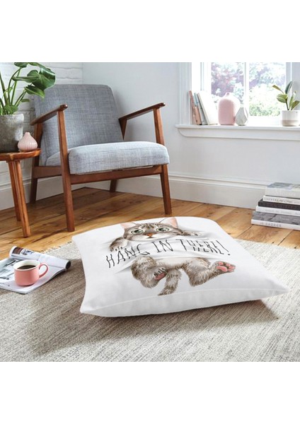 Sevimli Kedi Desenli Dijital Baskılı Modern Hayvan Yer Minderi