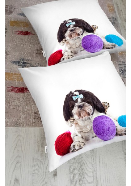 Renkli Ip Toplarıyla Köpek Baskılı Modern Hayvan Yer Minderi fiyatları