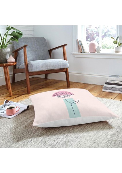 Pembe Zeminde Gül Motifli Bohemian Dekoratif Yer Minderi
