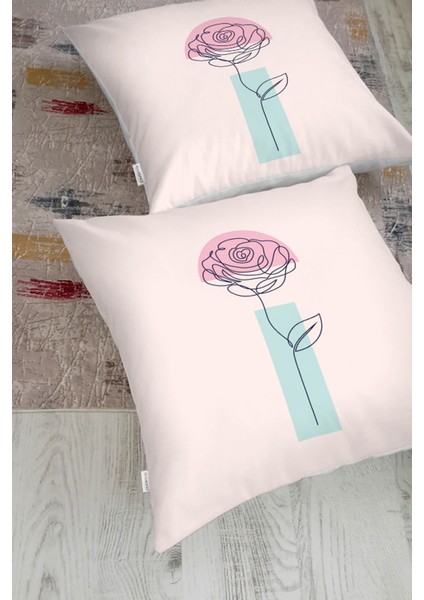 Pembe Zeminde Gül Motifli Bohemian Dekoratif Yer Minderi