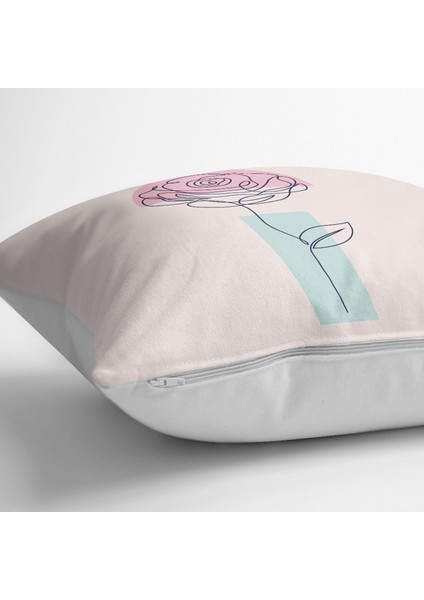 Pembe Zeminde Gül Motifli Bohemian Dekoratif Yer Minderi