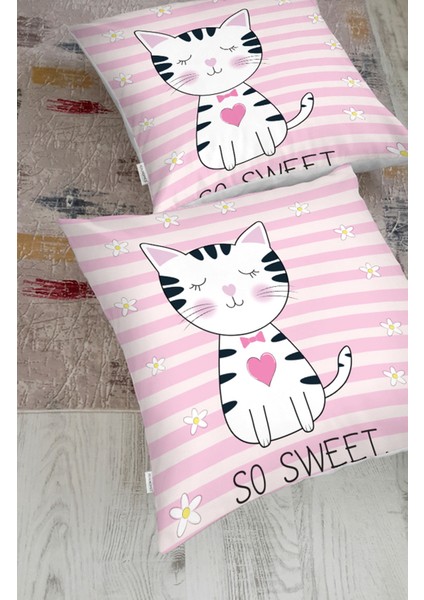 So Sweet Pembe Çizgili Sevimli Kedi Modern Hayvan Yer Minderi fiyatları