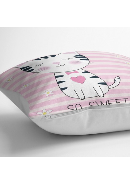 So Sweet Pembe Çizgili Sevimli Kedi Modern Hayvan Yer Minderi modelleri