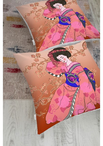 Çiçek Motifleri Üzerinde Japon Kız Desenli Modern Yer Minderi fiyatları