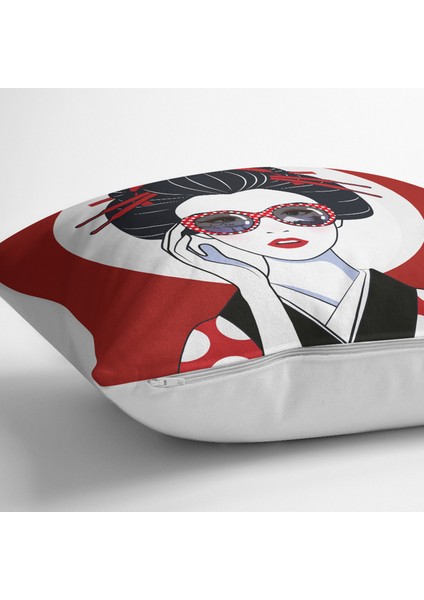 Gözlüklü Cool Japon Kadın Desenli Yer Minderi modelleri