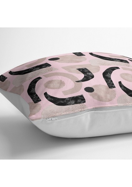 Pembe Zeminde Soyut Geometrik Çizim Motifli Yer Minderi modelleri