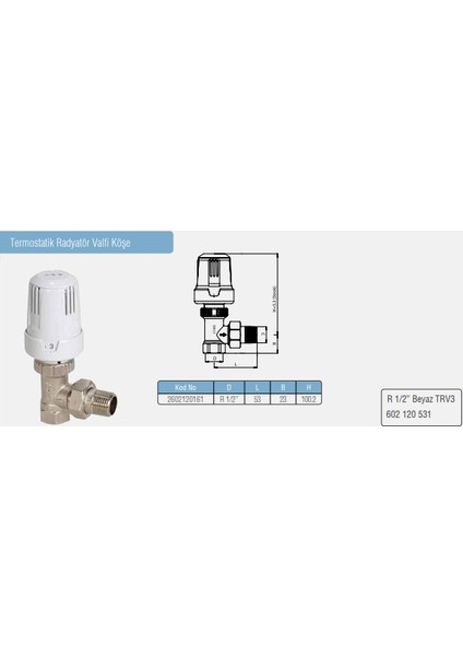 1/2 Köşe Termostatik Radyatör Valfi Trv3 602120531