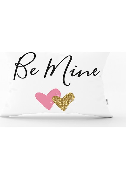Be Mine Kalp Desenli Dijital Baskılı Modern Dikdörtgen Kırlent Kılıfı