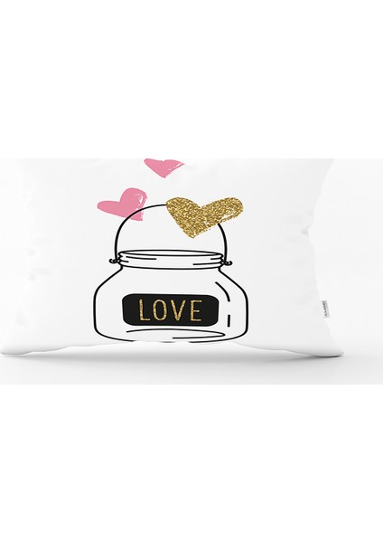 Love Kalp Desenli Dijital Baskılı Dekoratif Dikdörtgen Yastık Kılıfı