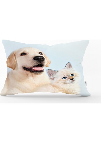 Köpek ve Kedili Dijital Baskılı Modern Dikdörtgen Yastık Kılıfı