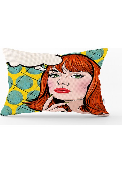 Pop Art Resimli Dijital Baskılı Dekoratif Dikdörtgen Yastık Kılıfı