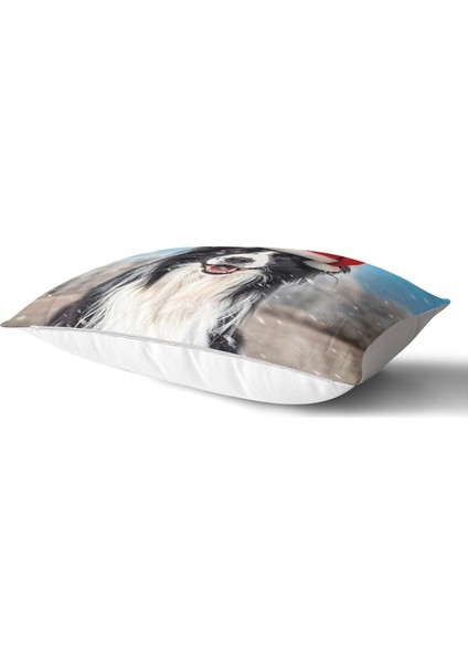 Yılbaşı Şapkalı Köpek Desenli Dijital Baskılı Modern Dikdörtgen Yastık Kılıfı