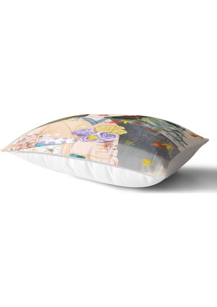 Japon Kültürü Zeminli Gül Tutan Japon Kadın Modern Dikdörtgen Kırlent Kılıfı fiyatları