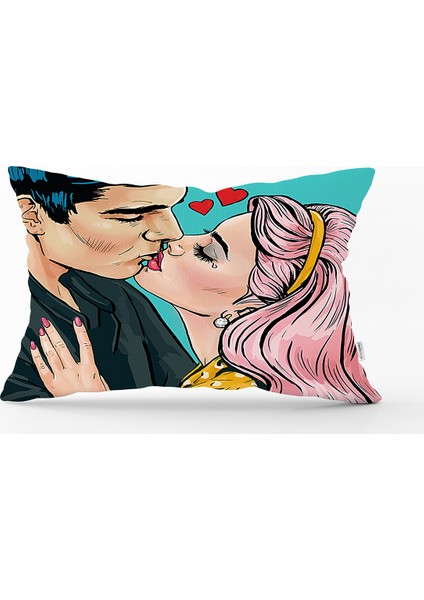 Pop Art Resimli Dijital Baskılı Dekoratif Dikdörtgen Yastık Kılıfı