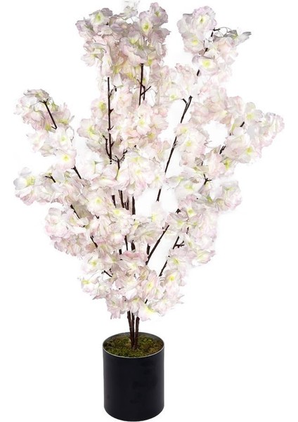 Yapay Ağaç Pudra Bahardalı Ağacı 80 cm Ağacı Japon Kiraz Çiçeği Siyah Saksılı