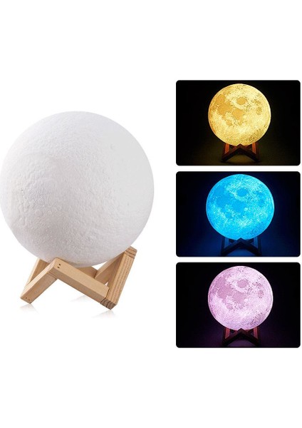 USB Li 3D Ay Lamba Dokunmatik 5 Renk Değiştirir Stand ve Moon Lamp 15 cm