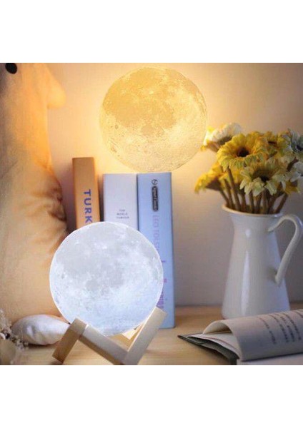 USB Li 3D Ay Lamba Dokunmatik 5 Renk Değiştirir Stand ve Moon Lamp 15 cm