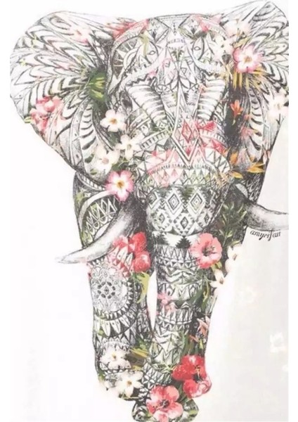 Pembe Gri Fil Elmas Mozaik Tablo