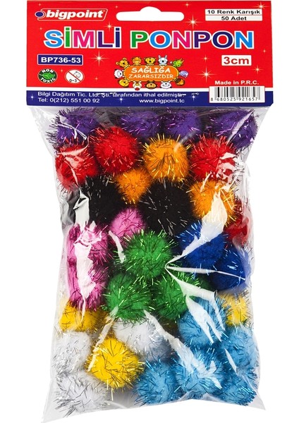Ponpon Simli 3 Cm 10 Renk 50'Li
