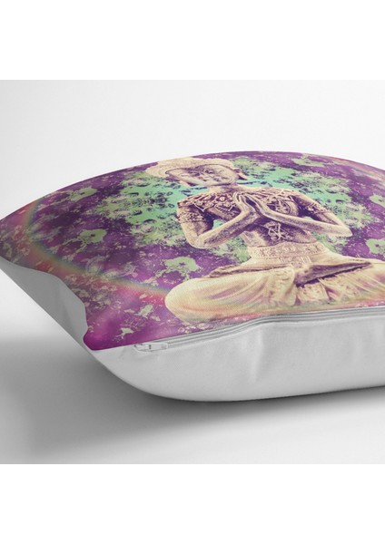 Beyaz Zeminde Renkli Uzak Doğu Denge Ikonlu Dijital Baskılı Yer Minderi modelleri